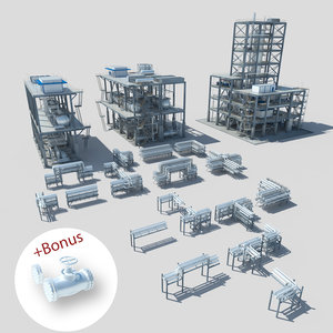 3d model factory buildings pipes