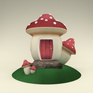 3d scenery house mushrooms model