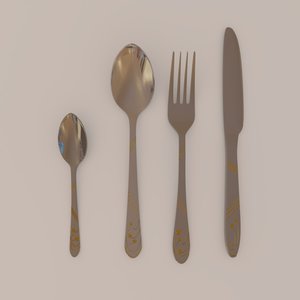 3d cutlery set gold -