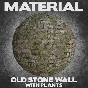 Old Stone Wall with Plants (Material)