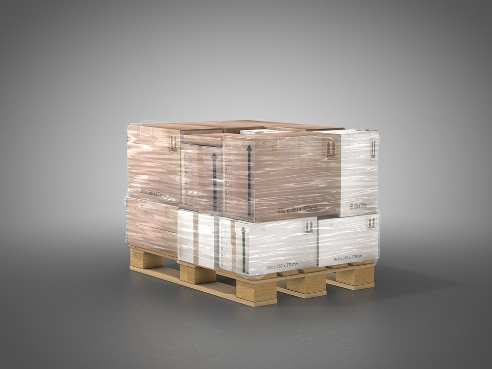 3d model palette boxes shrinkwrap