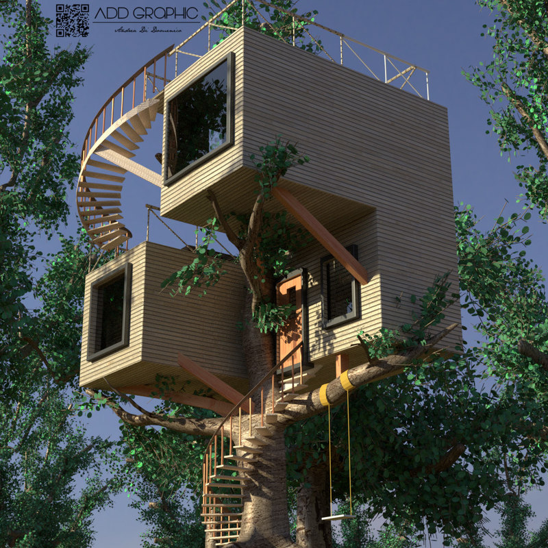 modern treehouse house tree 3d 3ds