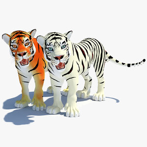 3d model cartoon tiger white natural
