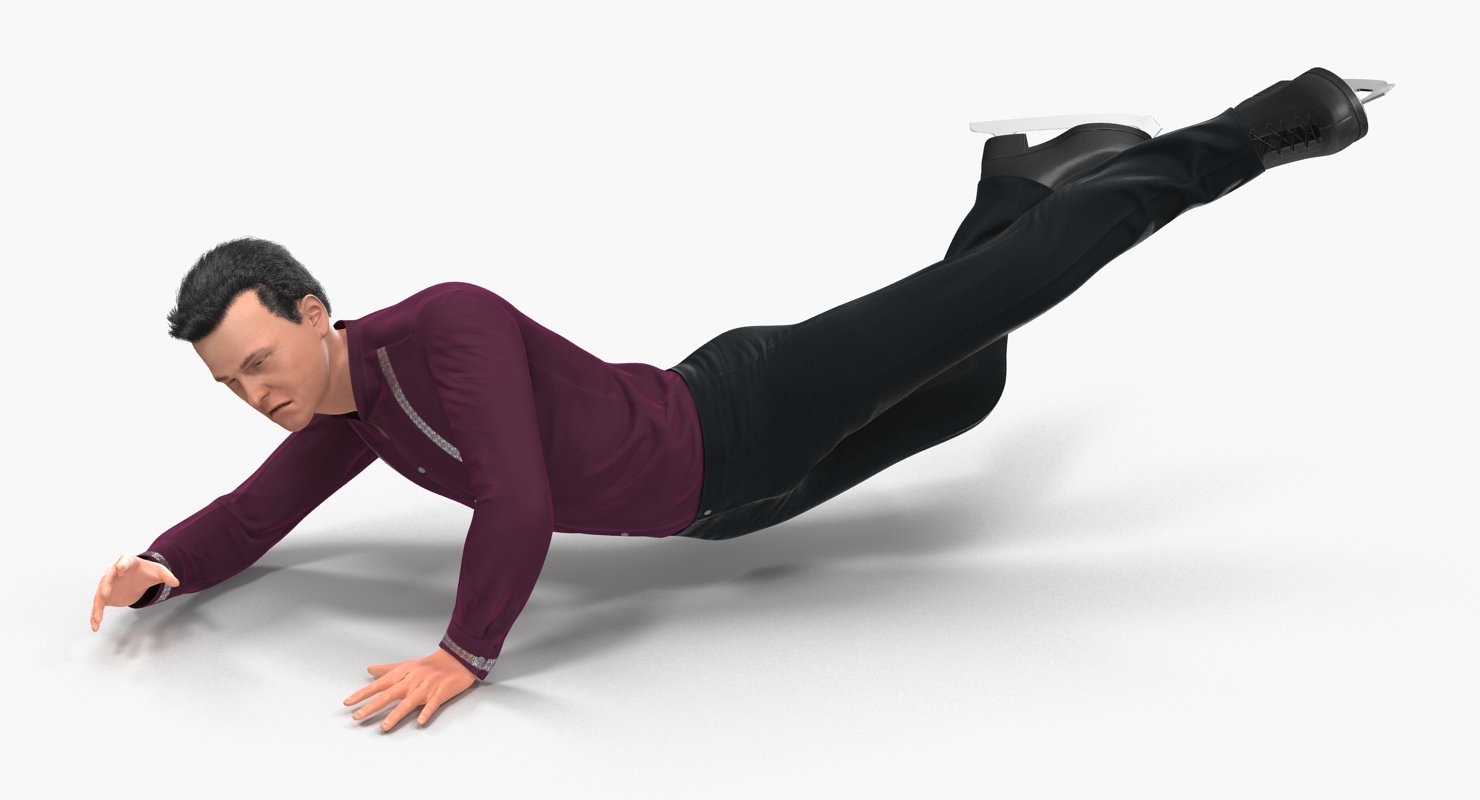 跌倒3d模型的男性花样滑冰运动员3d模型