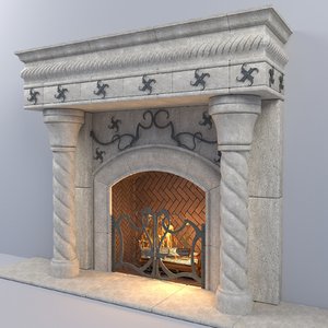 fireplace stone obj