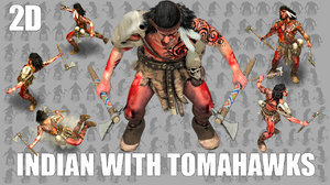 2D Indian Warrior with Two Tomahawks