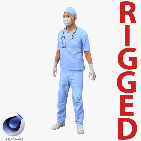 male surgeon asian rigged 3d c4d