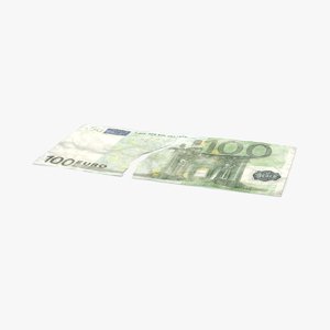 3d 100 euro bill torn model
