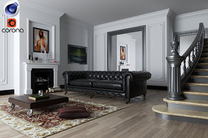 3d living room rendered corona
