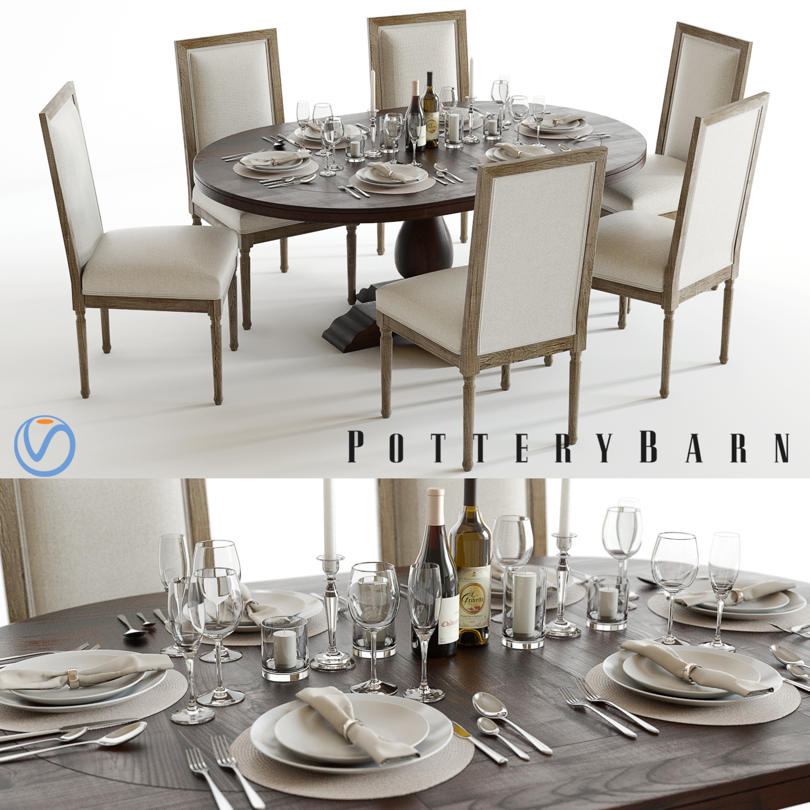 Pottery Barn Lorraine Table 3d Model