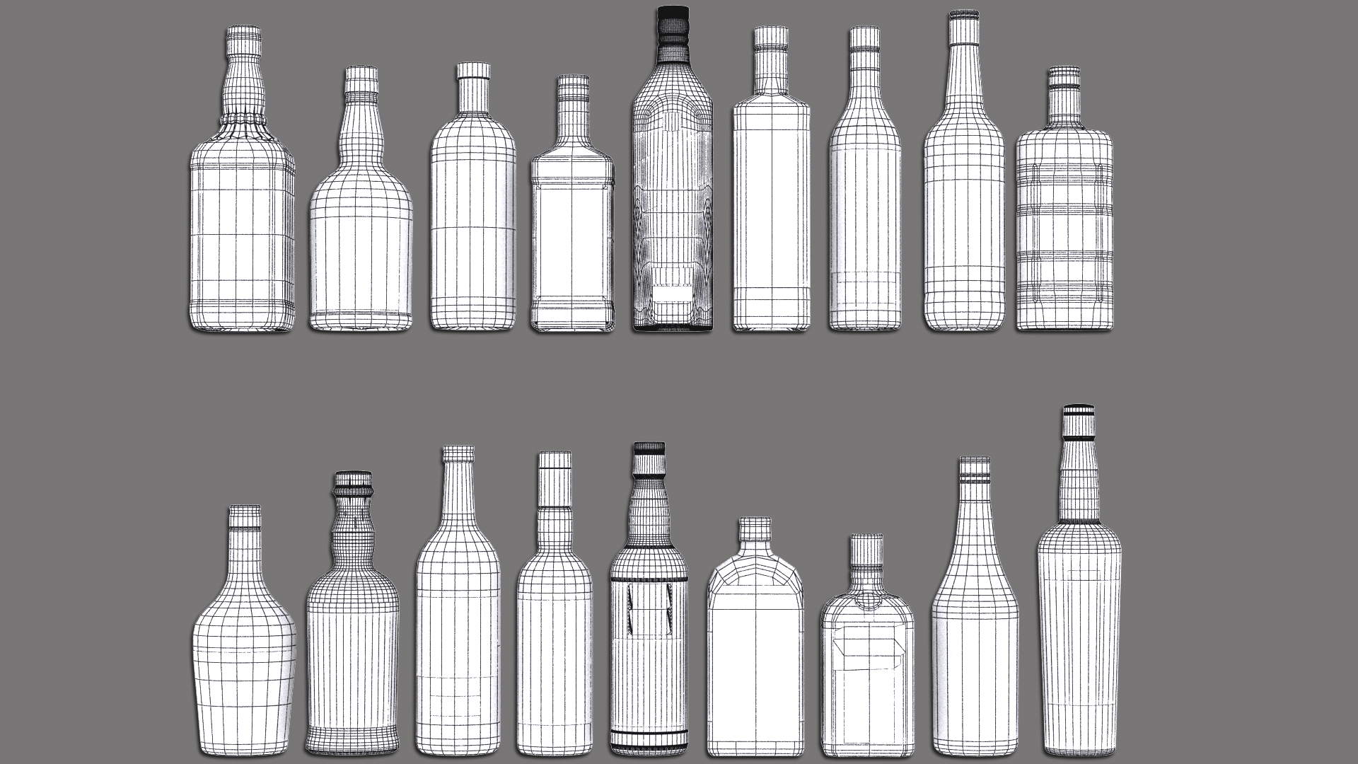 3d liquor bottles bar unit model
