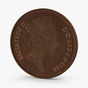 3d 2 pence coin aged model