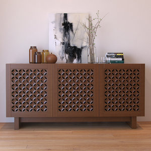 carved wood media console 3d max