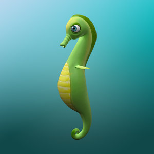 seahorse cartoon character 3d model