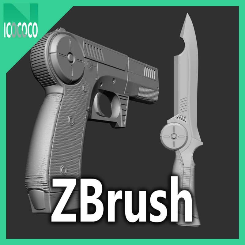 zbrush scifi pistol knife 3d 3ds
