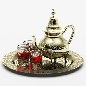 arabic teapot tea tray 3d model