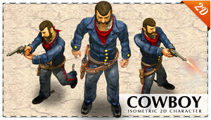 2D blue uniform cowboy with a revolver