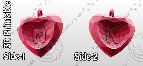 3d-printable valentine crystal-heart-twoletters pendant 3d 3ds