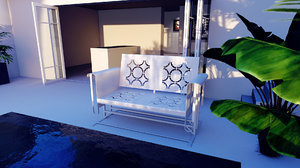 3d white bench garden model