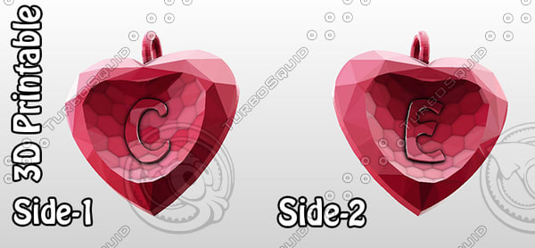 3d model 3d-printable valentine crystal-heart-twoletters pendant