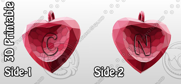 3d 3d-printable valentine crystal-heart-twoletters pendant