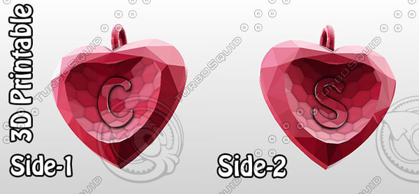 3d 3d-printable valentine crystal-heart-twoletters pendant model