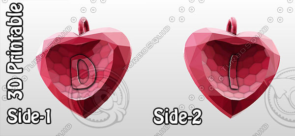 3d-printable valentine crystal-heart-twoletters pendant 3d model