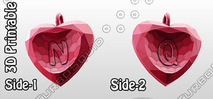 3d 3d-printable valentine crystal-heart-twoletters pendant