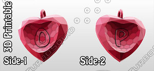 3d-printable valentine crystal-heart-twoletters pendant 3d obj