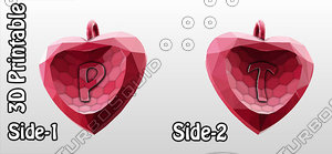 3d model of 3d-printable valentine crystal-heart-twoletters pendant