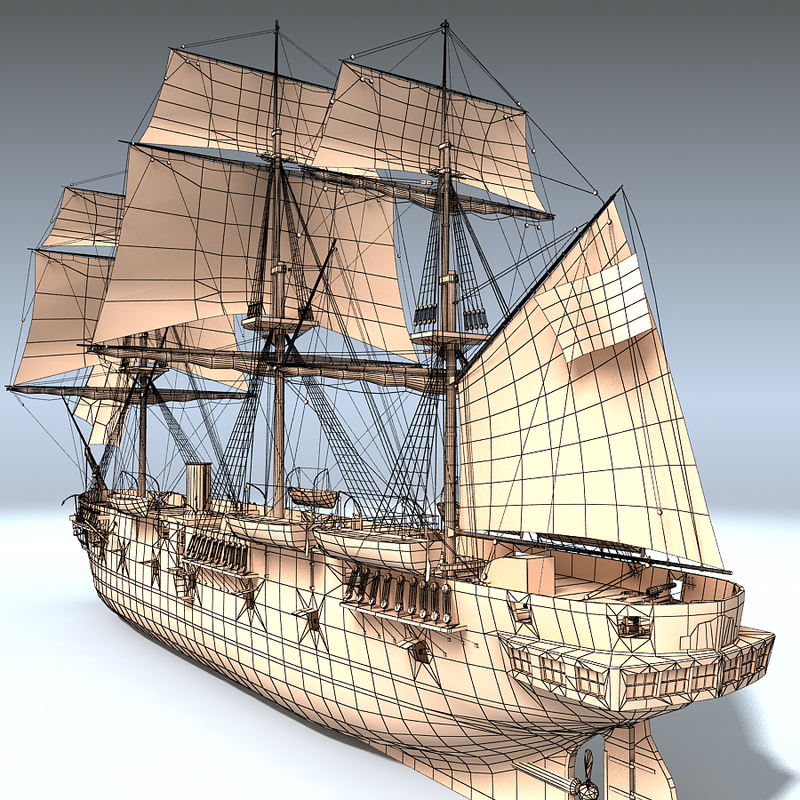 3d sail steam frigate