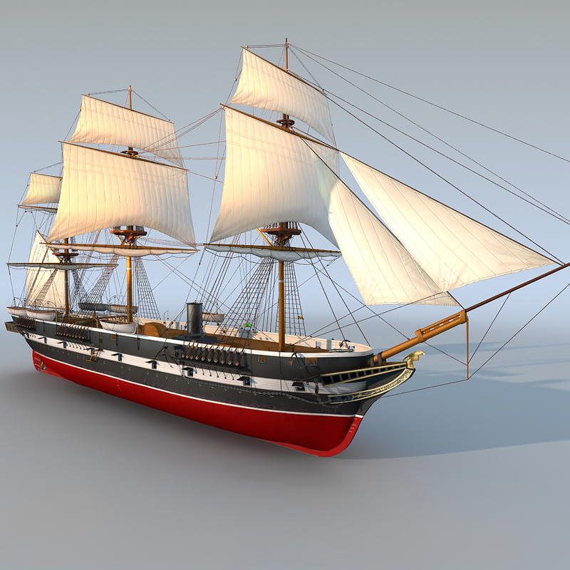 3d sail steam frigate