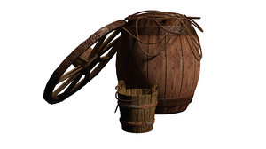 rope wagon wheel bucket 3d model