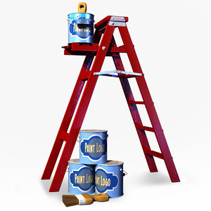 3d model ladder paint cans