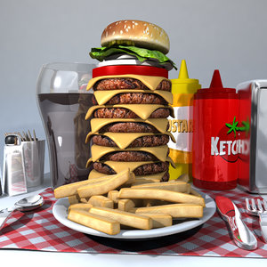 3d model super burger n frys