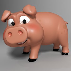 cute cartoon pig rigged 3d max
