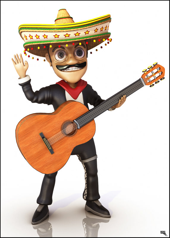 3d model toon cartoon mariachi