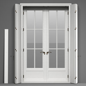 3d model double glass doors shutters