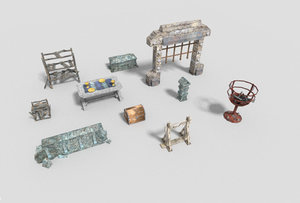 pack 10 dungeon props 3d model