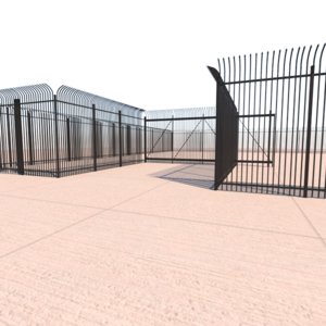 3d model security fence - gate