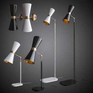 3d model of set table lamps wall