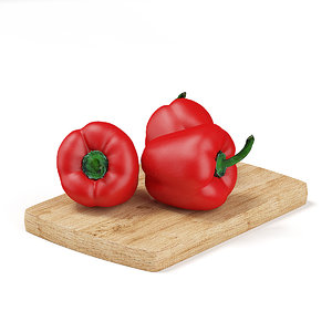 3d model red peppers wooden board