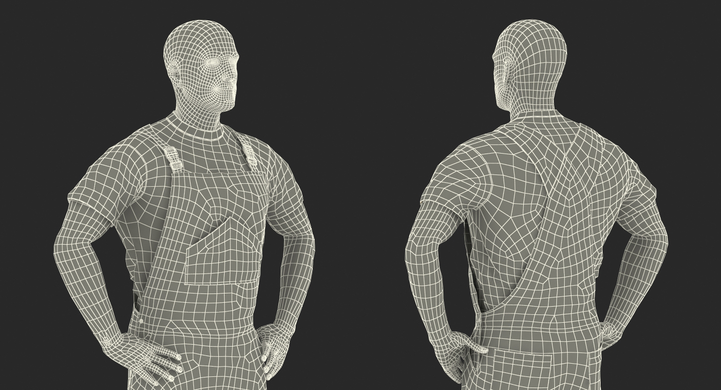 站立姿势的建筑工人蓝色总体3d模型