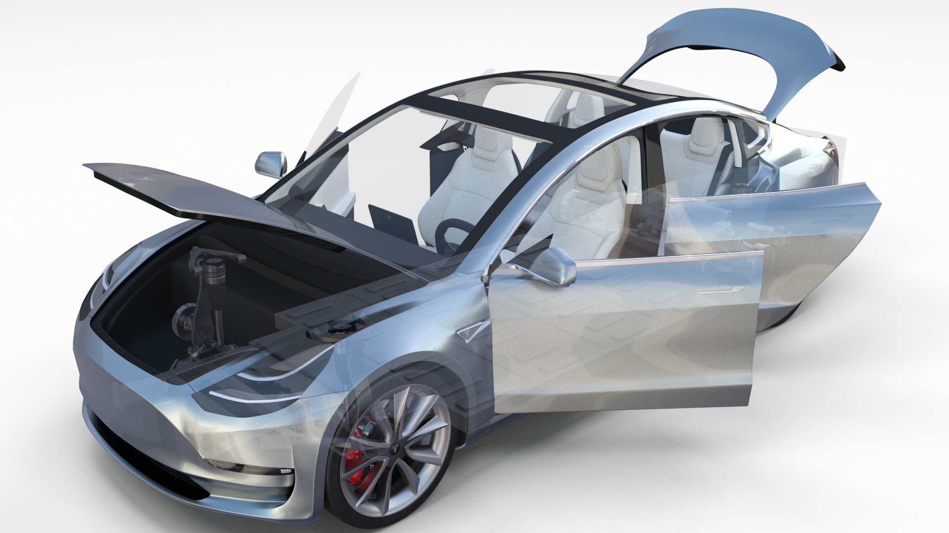 Tesla Model 3 Silver With Interior And Chassis