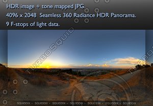 SUNSET VIEW OF A CITY FROM HILLSIDE TRAIL  , 360 PANORAMA #441