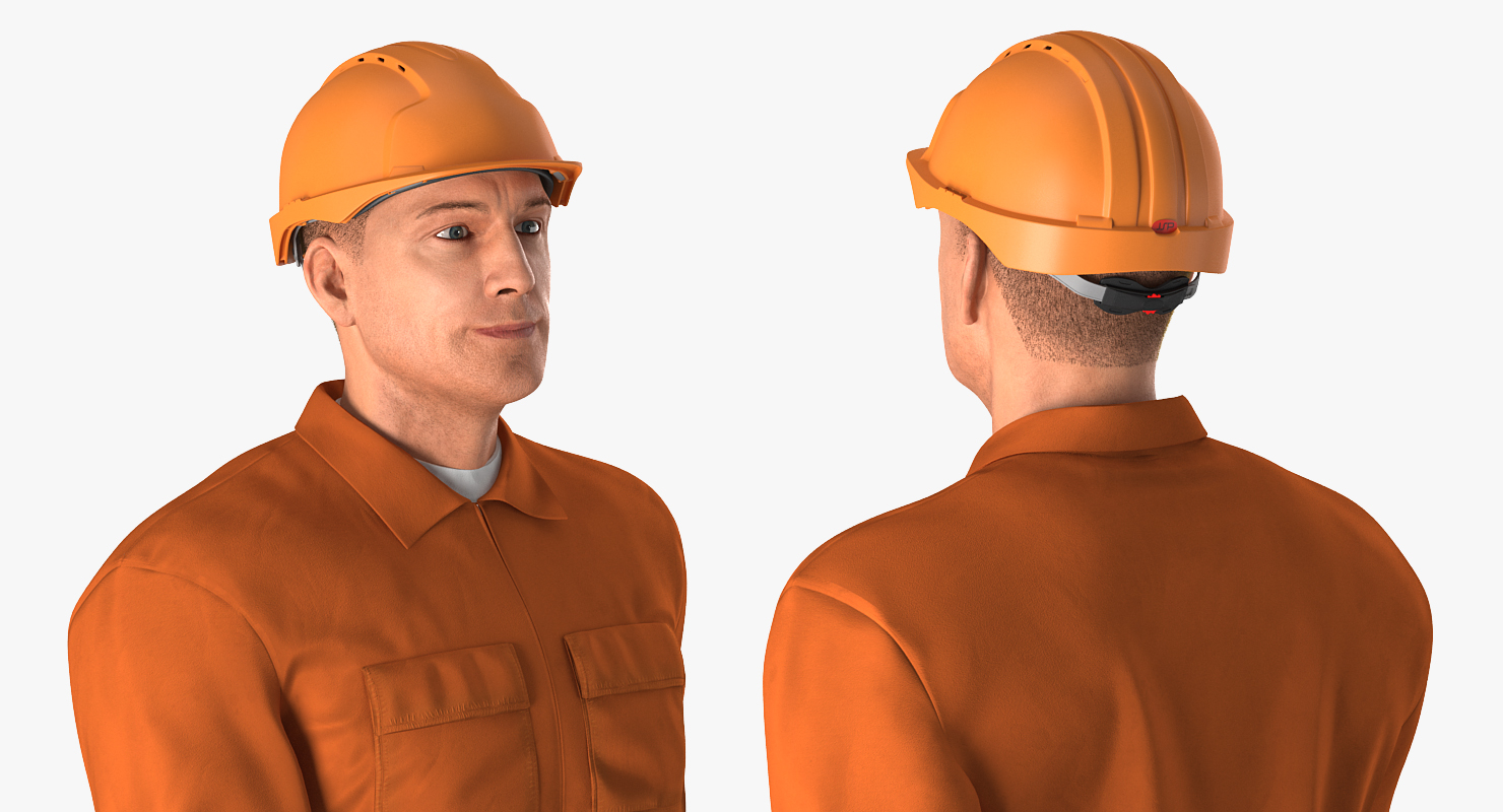 3D builder wearing orange coveralls model - TurboSquid 1158822