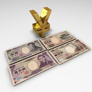 3d model yen banknotes