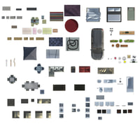 2d furniture floorplan top view PSD 3D model render realistic 3D model top view