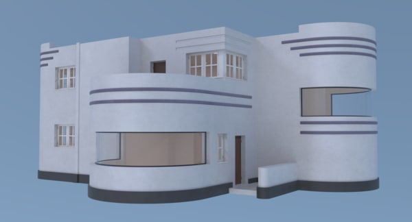 3d Streamline Moderne Home Interior Model, Streamline Moderne House Plans