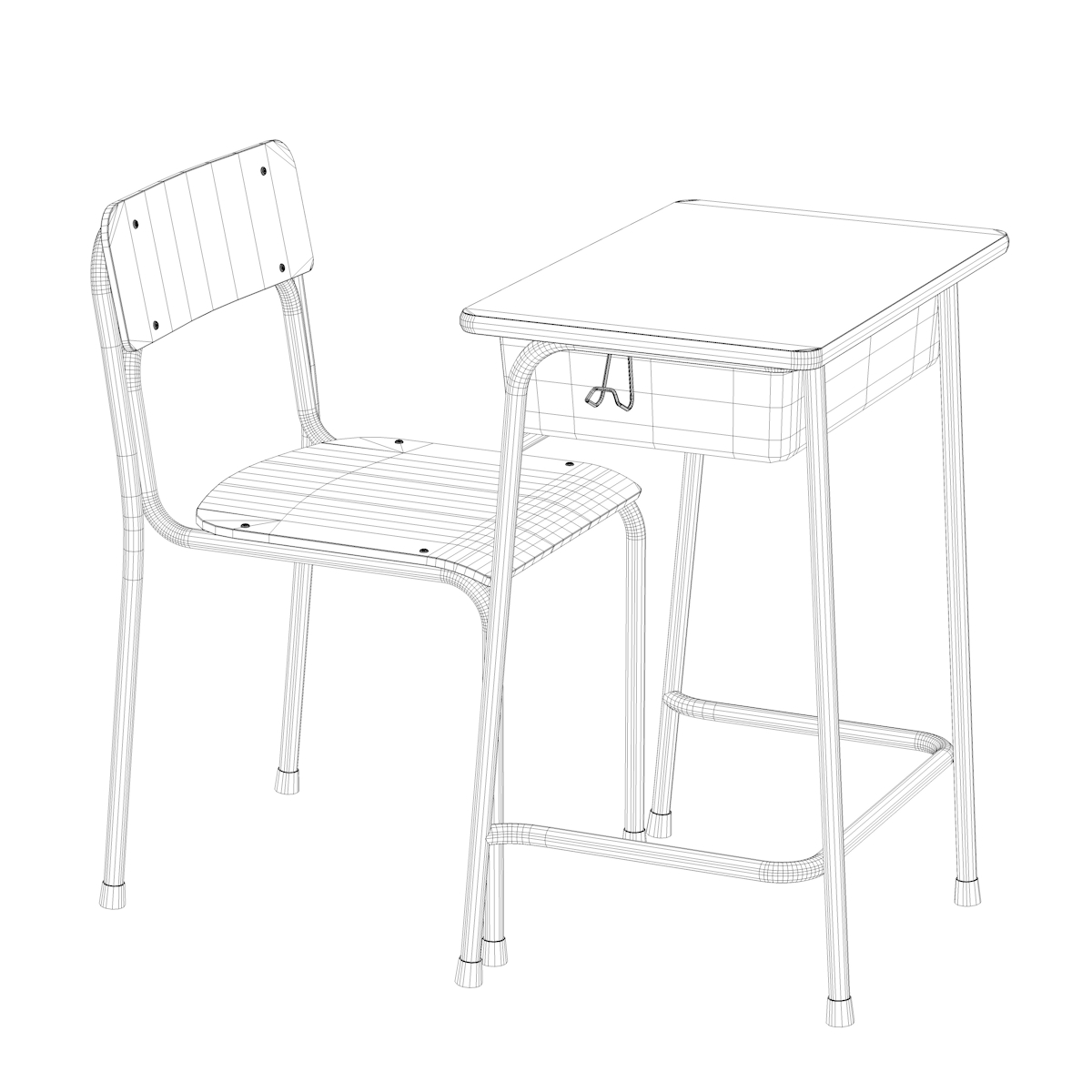 school desk chair wood 3d model